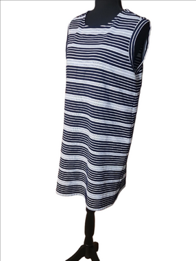 LOFT Navy and White Striped Sleeveless Shift Dress, Size LP